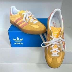 Adidas Gazelle Sneakers in Yellow with Pink Stripes